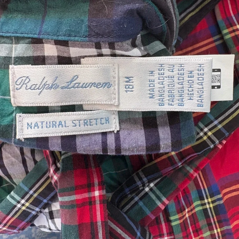 Ralph Lauren Plaid Shirt Dress Girls 18M Multicolor Patchwork Tartan Pony Logo